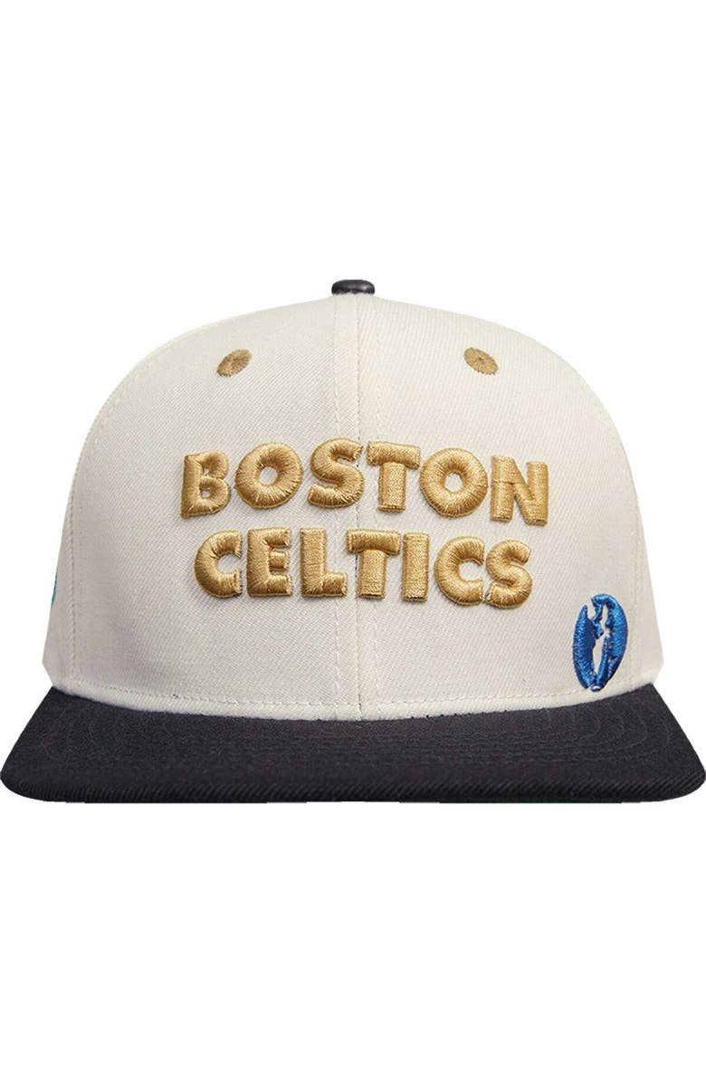 Post Men's Cream/Black Boston Celtics Album Cover Snapback Hat, Alternate, color,