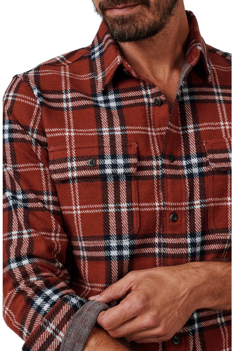 Generation Plaid Stretch Flannel Button-Up Shirt, Alternate, color, AMBER