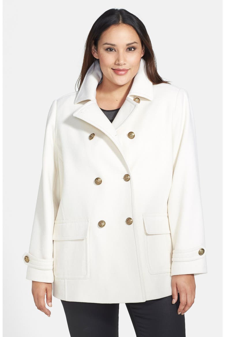 Pleat Back Peacoat, Main, color, IVORY