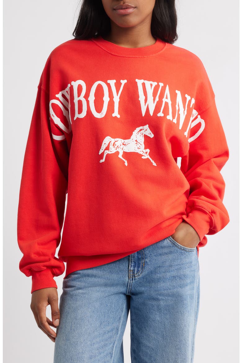 Cowboy Wanted Cotton Graphic Sweatshirt, Main, color, CHERRY RED