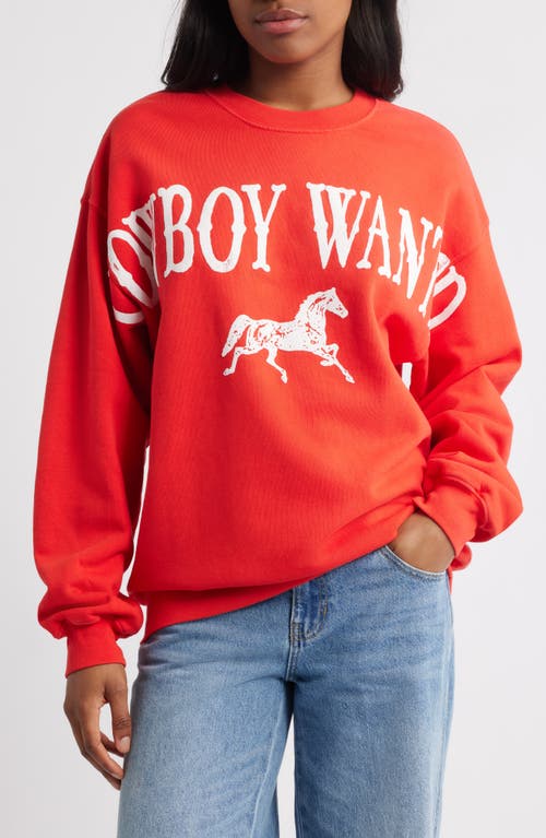 Daydreamer Cowboy Wanted Cotton Graphic Sweatshirt in Cherry Red  product