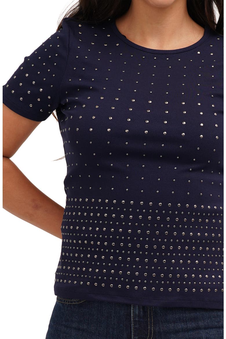 Allover Studded Short Sleeve Top, Alternate, color, NAVY
