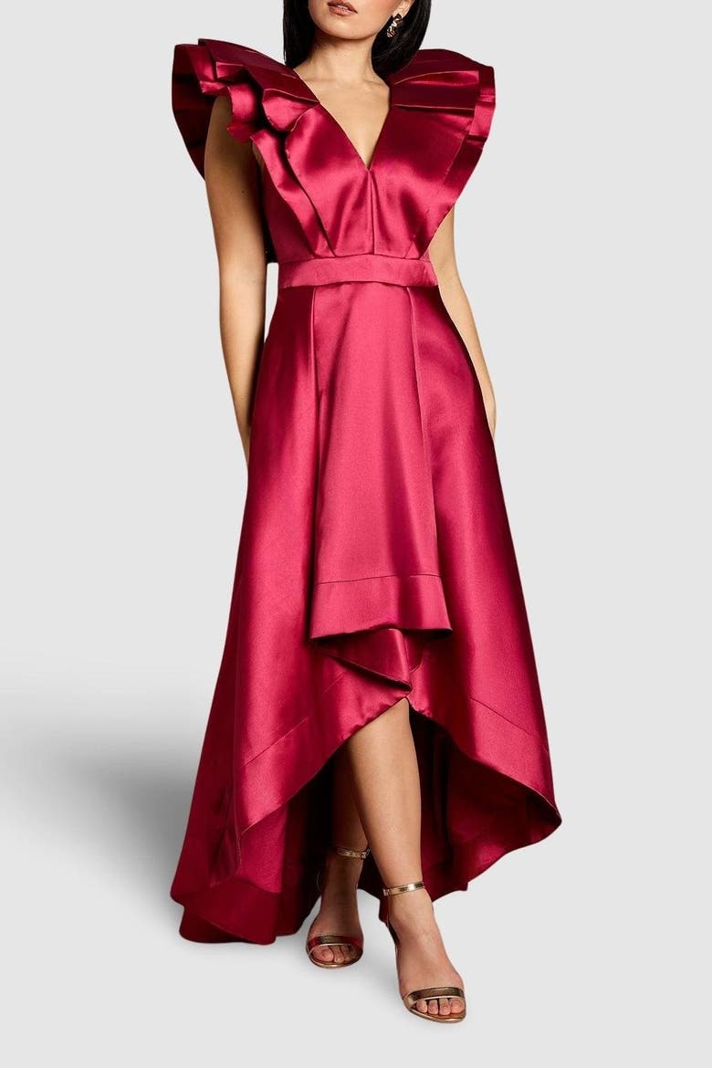 Petite Frill Sleeve Midi Dress, Alternate, color, Red