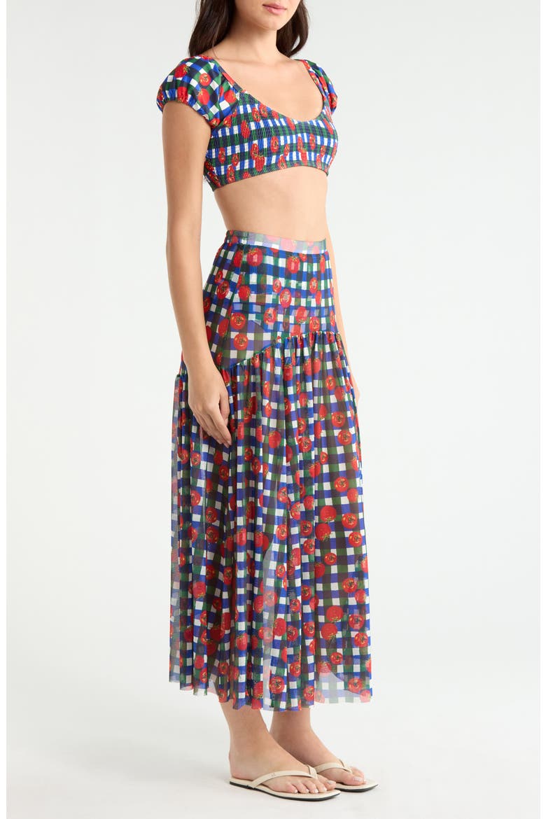 Maeden Floral Cover-Up Midi Skirt, Alternate, color, GINGHAM TOMATOES BLUE/ GREEN