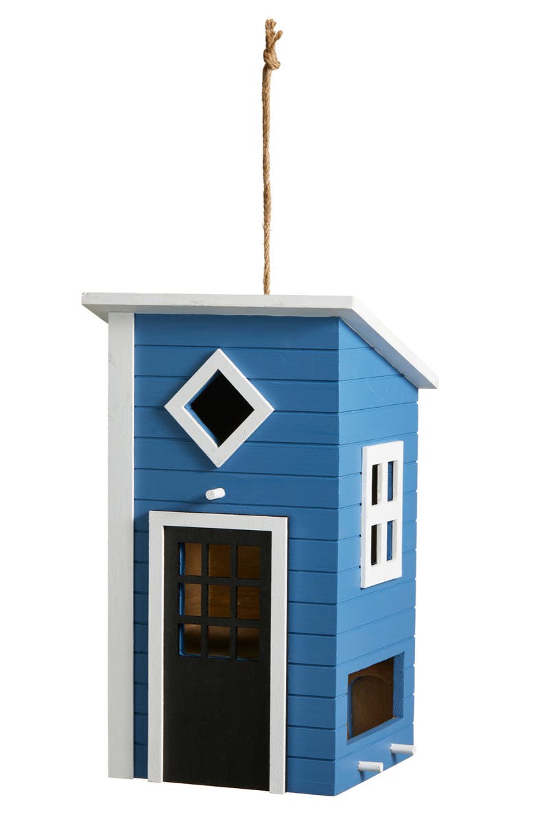 Glitzhome Modern Functional and Decorative Solid Wood White Outdoor Garden Birdhouse, Main, color, Blue