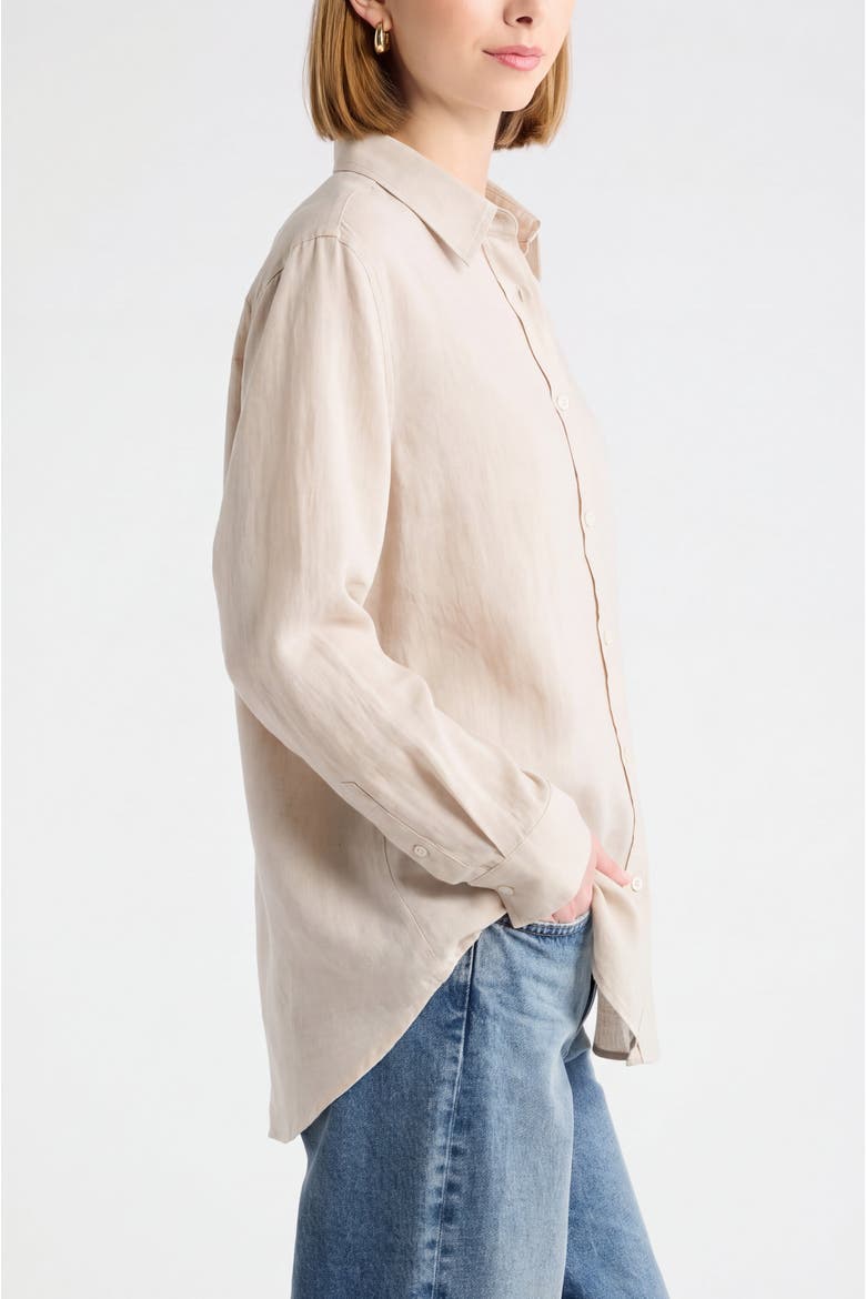 Relaxed Fit Long Sleeve Linen Blend Shirt, Alternate, color, Beige