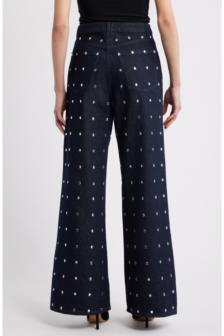 Leo Crystal Embellished Wide Leg Jeans, Alternate, color, OPEN BLUE