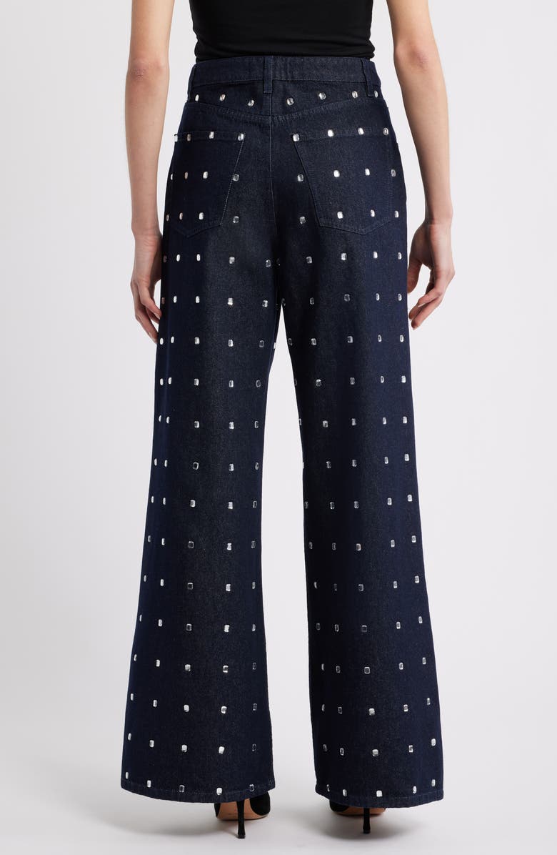 MANGO Leo Crystal Embellished Wide Leg Jeans, Alternate, color, Open Blue