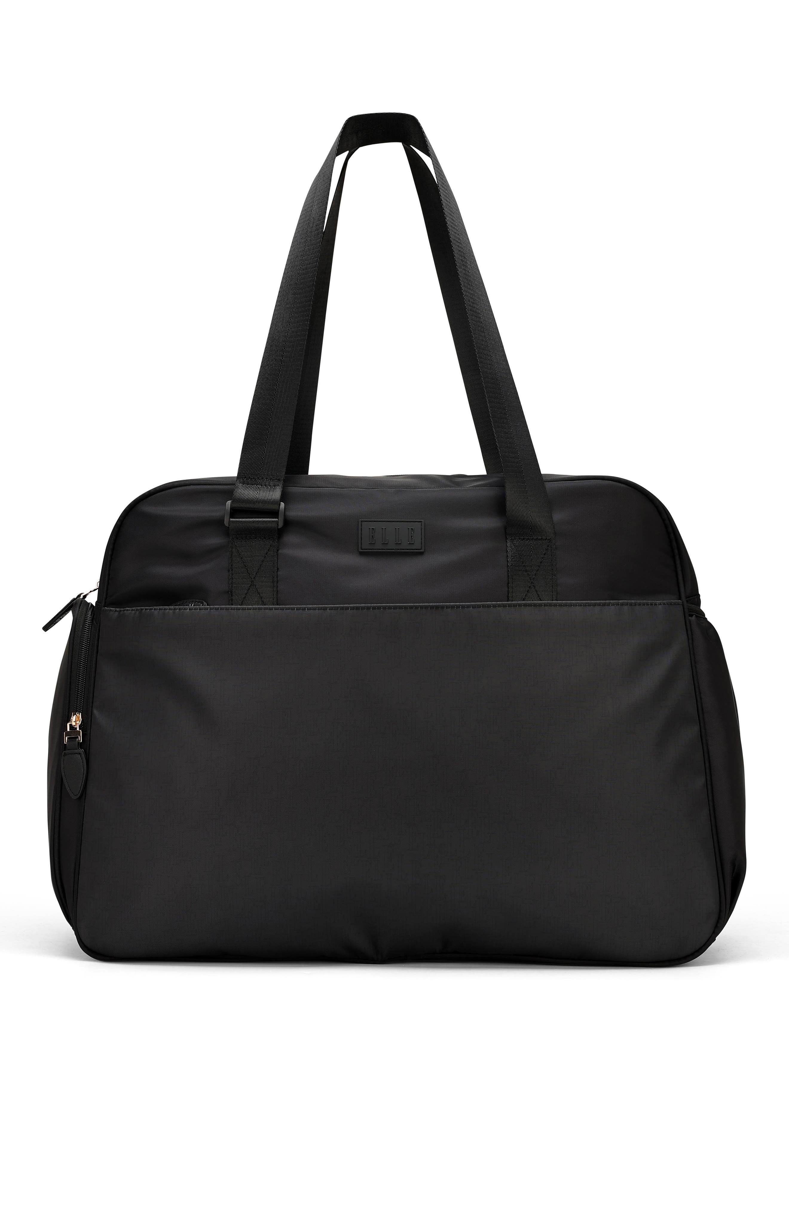 ELLE Wayfarer 40L Monogram Weekender Duffel Bag, Main, color, Black