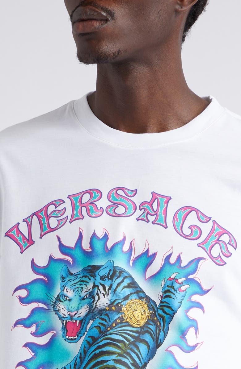 Versace Tiger Long Sleeve Cotton Graphic T-Shirt, Alternate, color, 