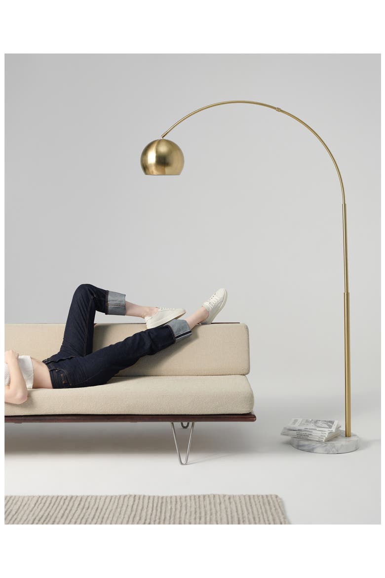 Olivia 75" Adjustable LED Floor Lamp with Metal Bowl Shade and Marble Base, Bulb Included, Alternate, color, BRASS