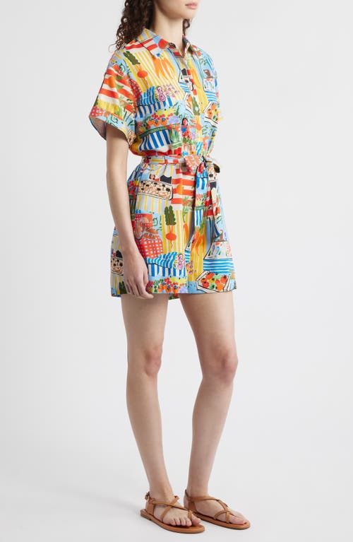 Frnch Clemire Print Tie Waist Romper In Multi