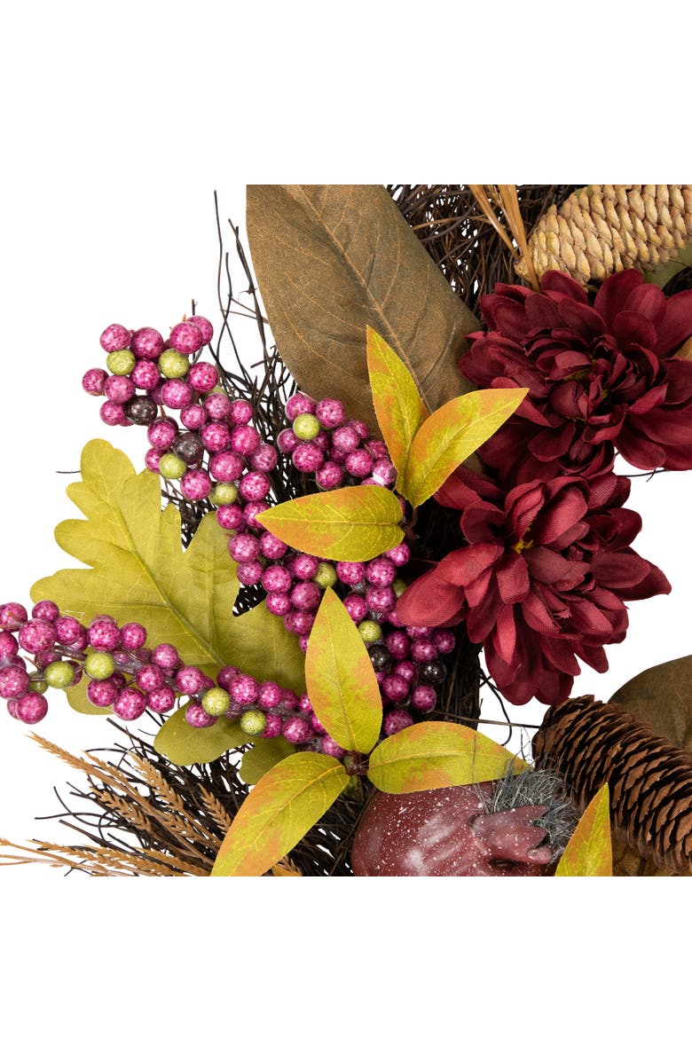 Northlight Mums and Pomegranates Artificial Fall Harvest Twig Wreath, 24-Inch, Alternate, color, Brown
