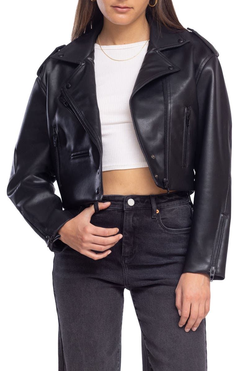 BLANKNYC Faux Leather Crop Moto Jacket, Main, color, 