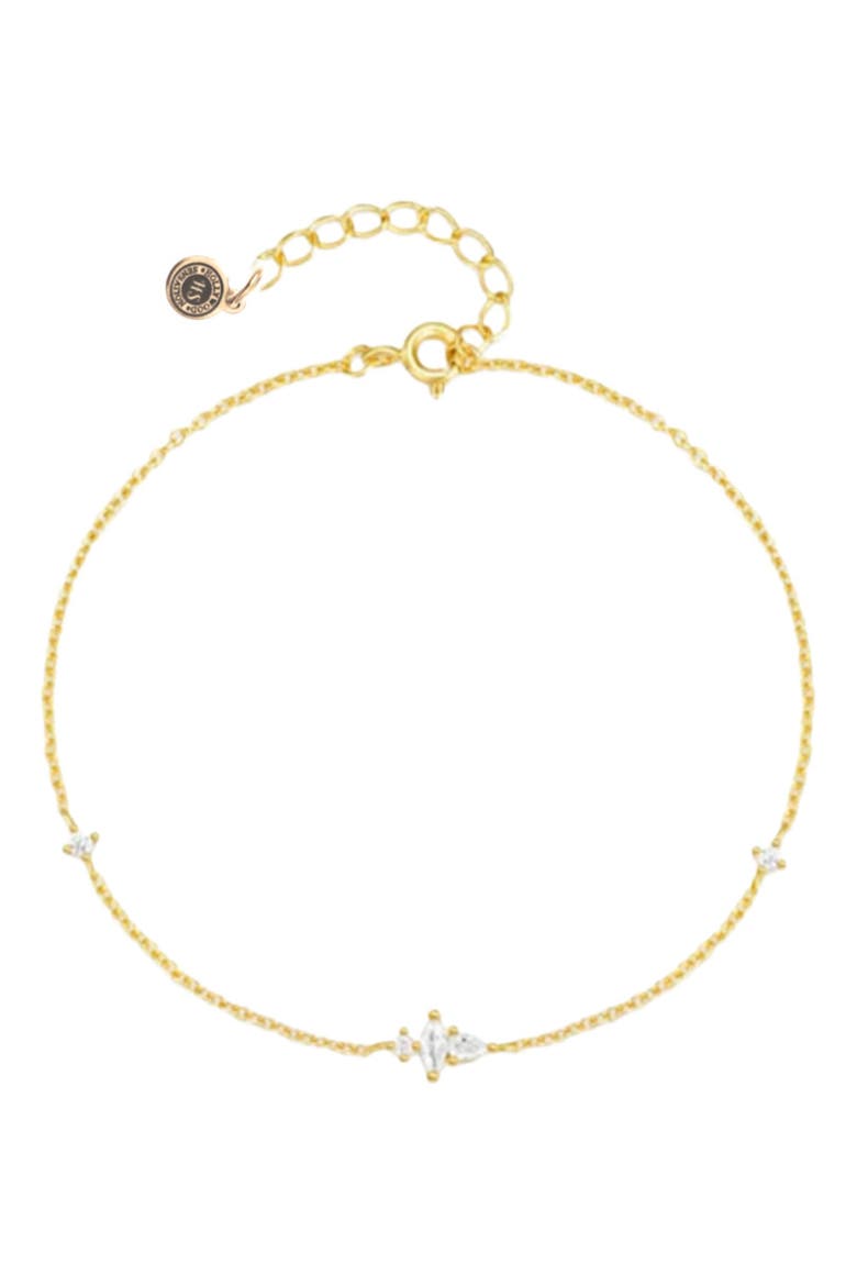 Lunar Bliss Dainty Cable Chain Bracelet with Marquise, Pear, and Round Cut Cubic Zirconia Accents, Main, color, Gold