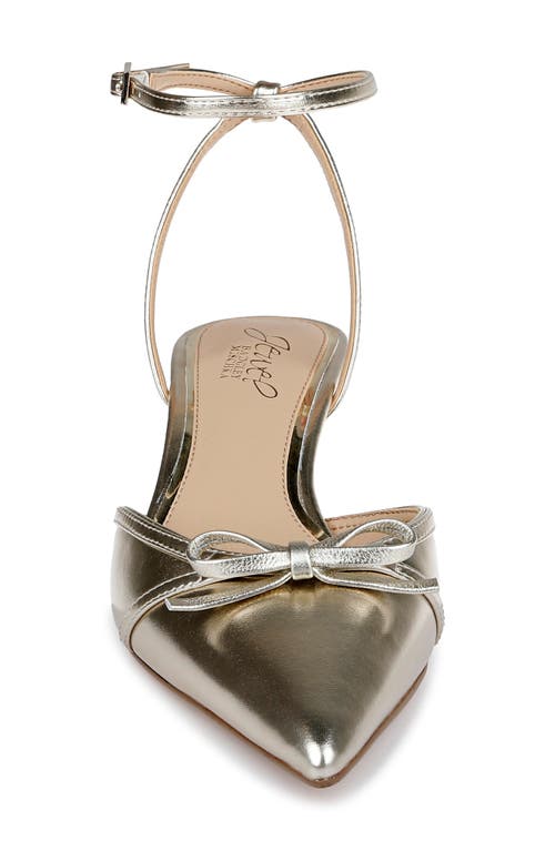 Jewel Badgley Mischka Talasia Ankle Strap Pointed Toe Kitten Heel Pump In Gold