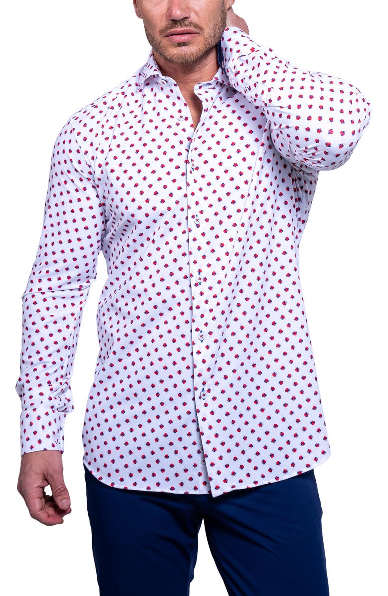 Maceoo Einstein Resistance Contemporary Fit Stretch Button-Up Shirt, Alternate, color, White