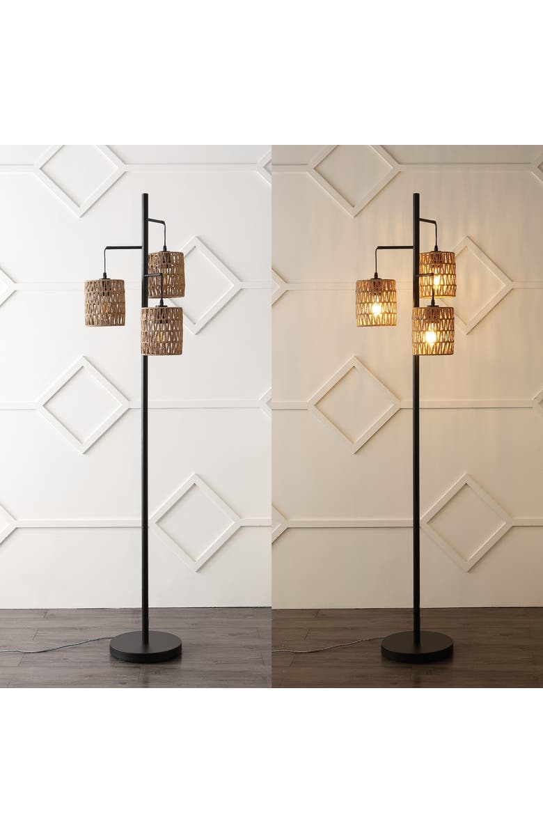 JONATHAN Y Isla 3-Light Mid-Century Bohemian Metal/Rope LED Floor Lamp, Alternate, color, Black