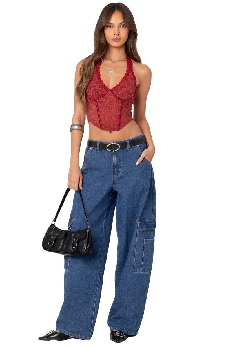 EDIKTED Chica Underwire Lace Crop Halter Top, Alternate, color, 