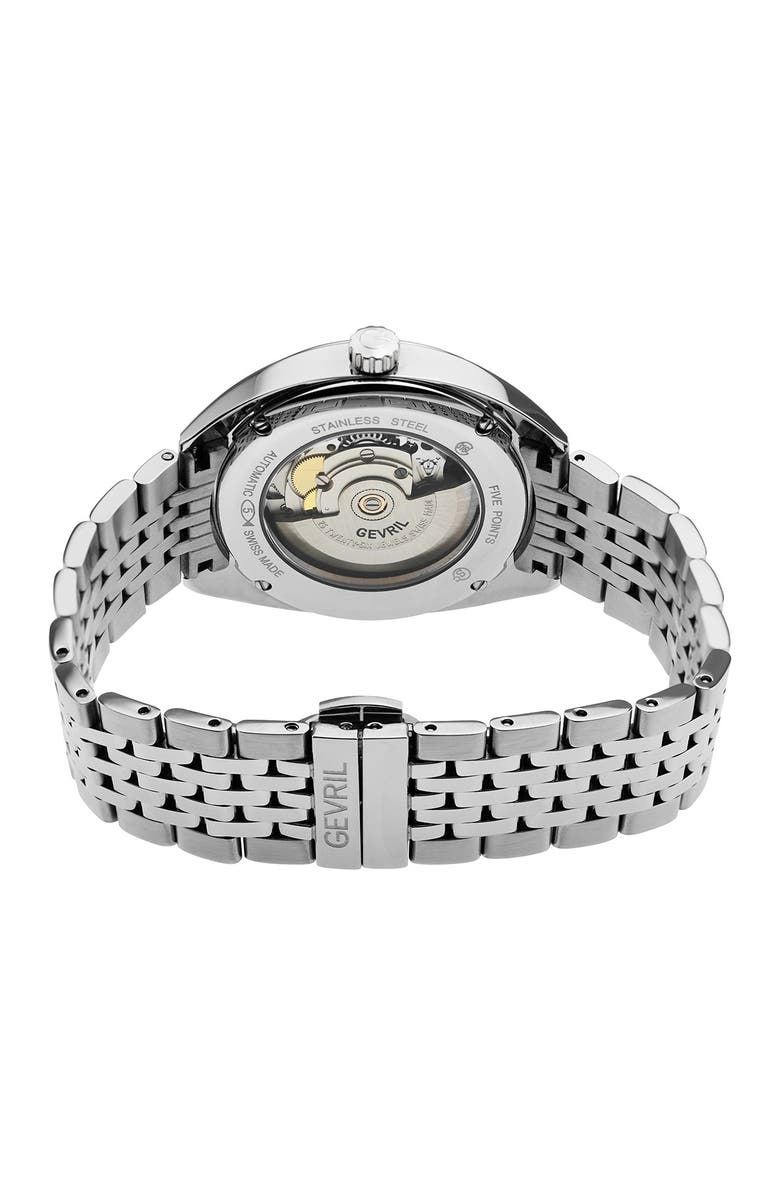 GEVRIL Five Points Silver Dial Stainless Steel Bracelet Watch, 44.5 mm, Alternate, color, Silver