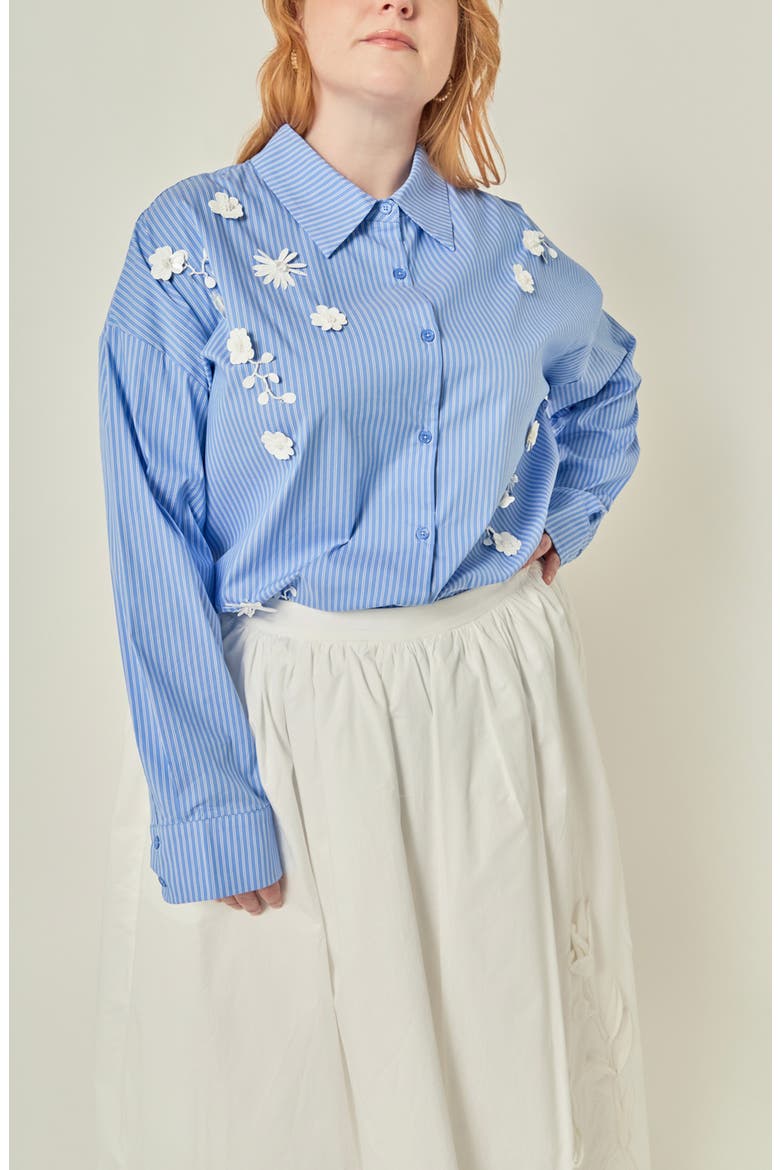 Flower Trim Striped Shirt, Alternate, color, POWDER BLUE