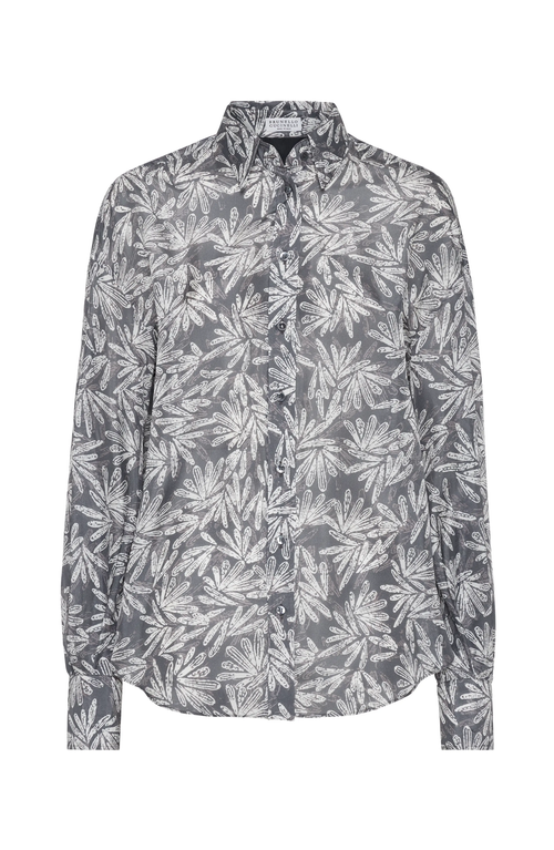 Brunello Cucinelli Abstract-print Silk Shirt In Graphite