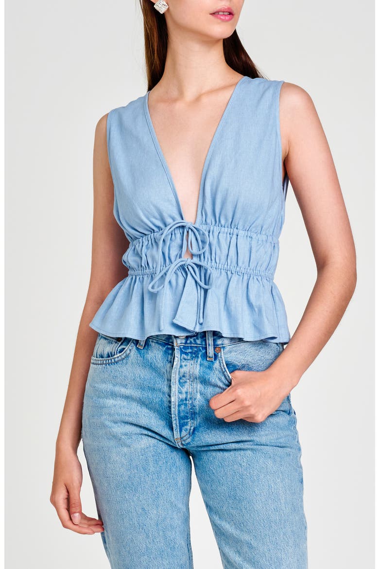Nadine Deep V-Neck Sleeveless Top, Main, color, DUSTY BLUE