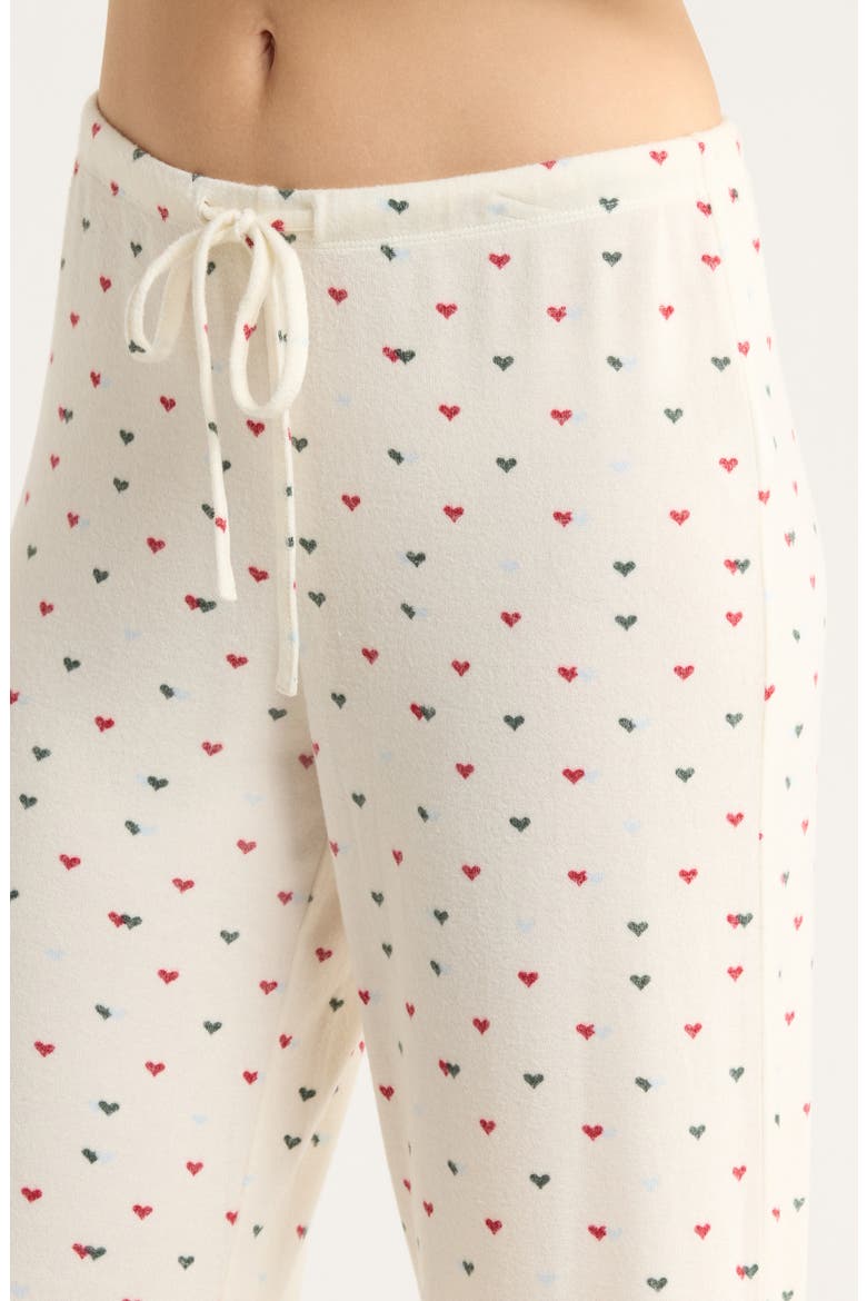 Brushed Hacci Pajamas, Alternate, color, IVORY- GREEN MICRO HEARTS