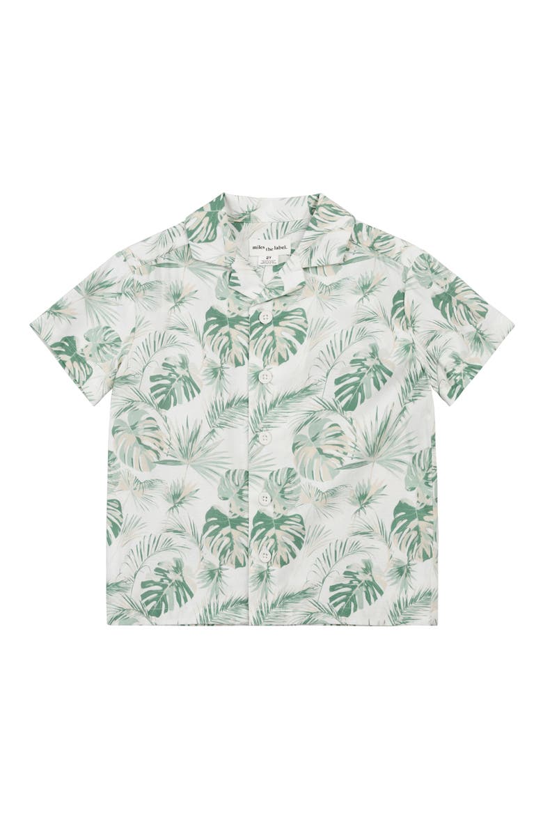 Monstera Leaf Print Cotton Blend Camp Shirt, Main, color, OFF WHITE