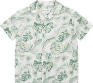 MILES BABY Monstera Leaf Print Cotton Blend Camp Shirt