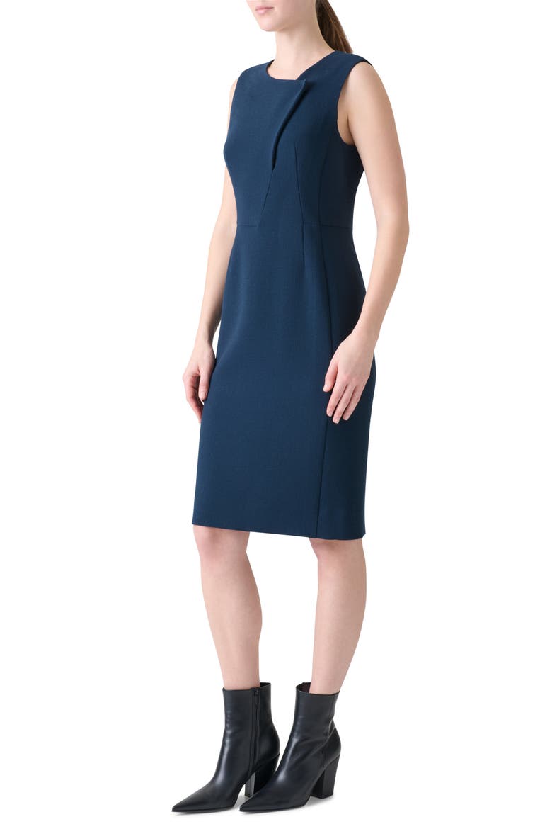 Double Face Wool Crepe Sheath Dress, Alternate, color, DENIM BLUE