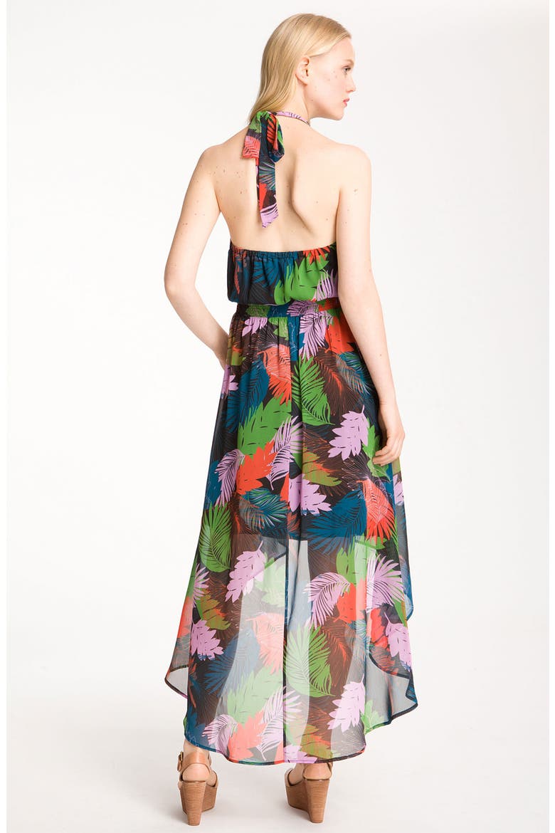 Print Chiffon Halter Dress, Alternate, color, BLACK TROPICAL