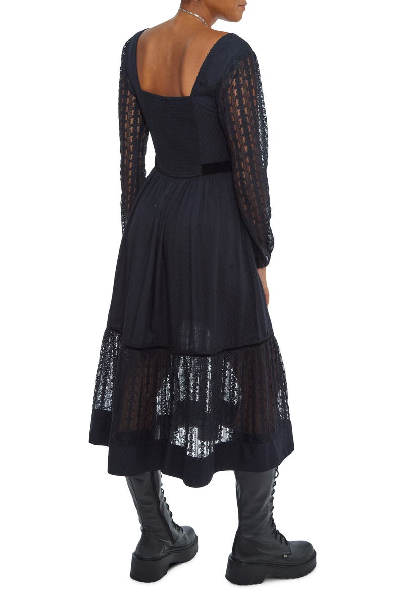 BDG Urban Outfitters Lace & Velvet Long Sleeve Cotton Blend Prairie Dress, Alternate, color,