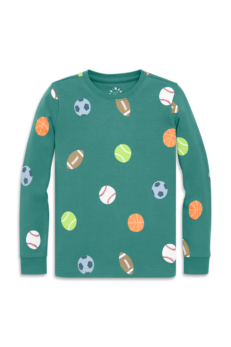 Kids Organic Long Sleeve Pj Top In Graphic Prints (toddler, Little Kid, Big Kid), Main, color, Sunwashed Teal Sports