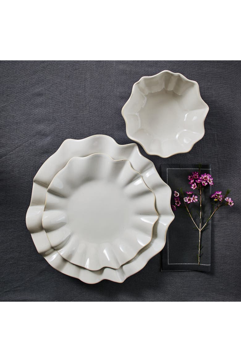 Lotus Stoneware 12-Piece Dinnerware Set, Alternate, color, White