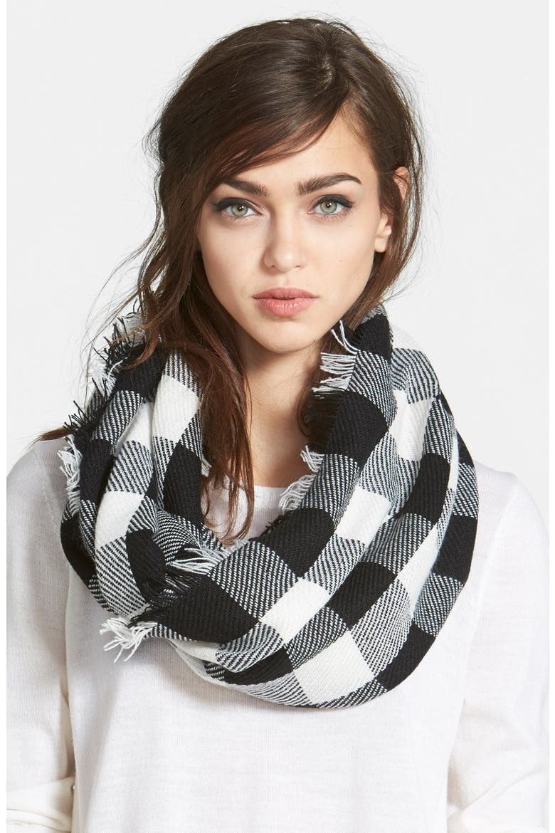 Buffalo Plaid Infinity Scarf, Main, color, BLACK/ CREAM