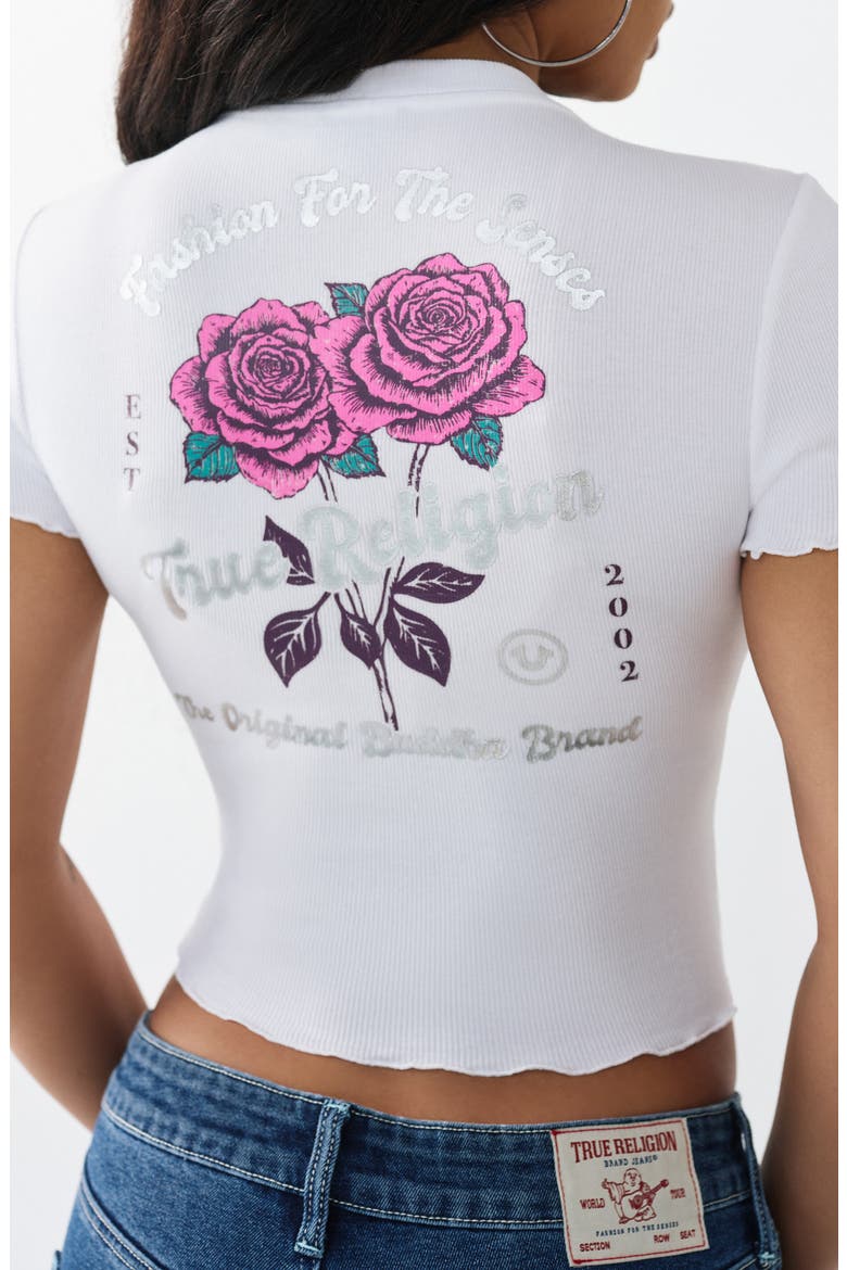 Rose Lettuce Edge Ribbed Crop T-Shirt, Alternate, color, OPTIC WHITE
