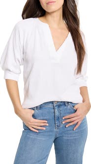 NIC+ZOE Elbow Sleeve Split Neck Top