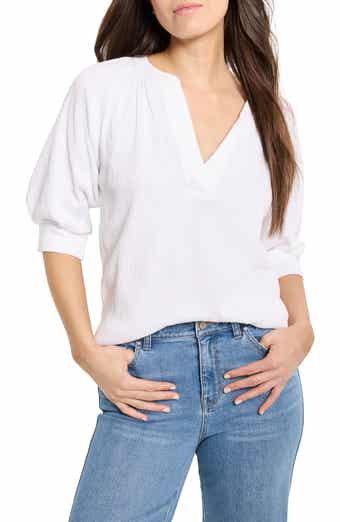 NIC+ZOE Elbow Sleeve Split Neck Top