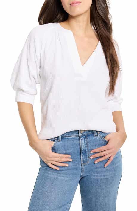 NIC+ZOE Elbow Sleeve Split Neck Top