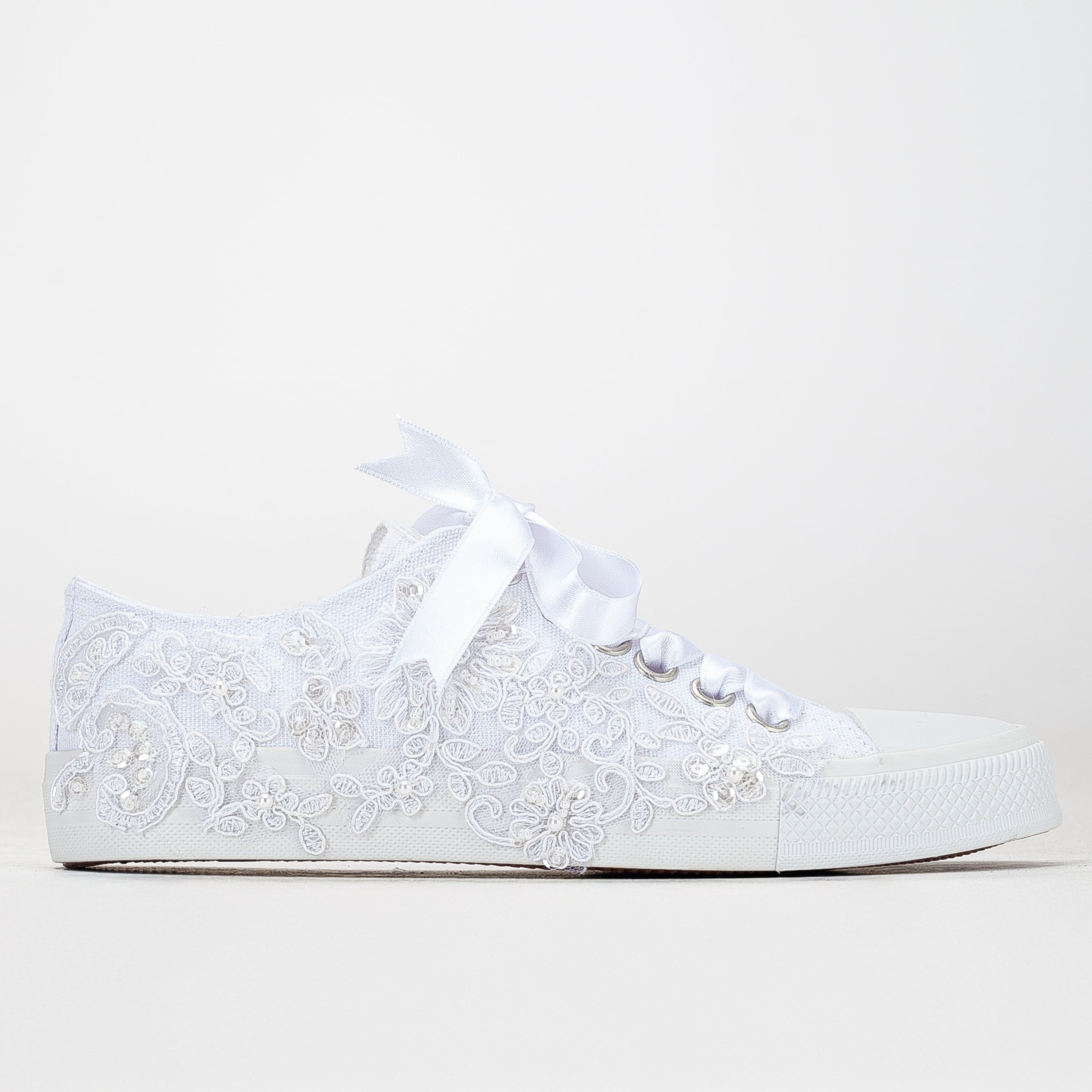 Forever & Always Shoes Shelby Lace White Bridal Sneakers, Main, color, White