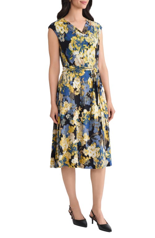 Kasper Plus Size Floral Print Cowlneck Dress In Multi