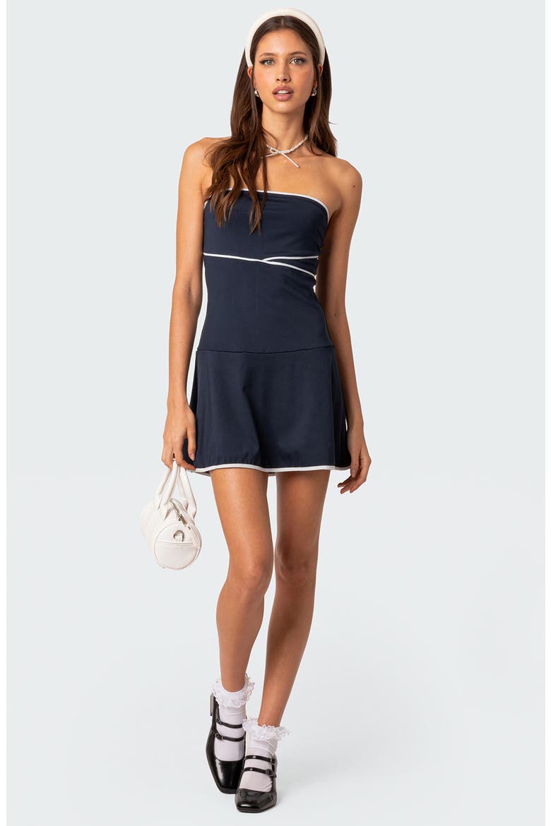 Freya Contrast Trim Strapless Minidress, Alternate, color, NAVY