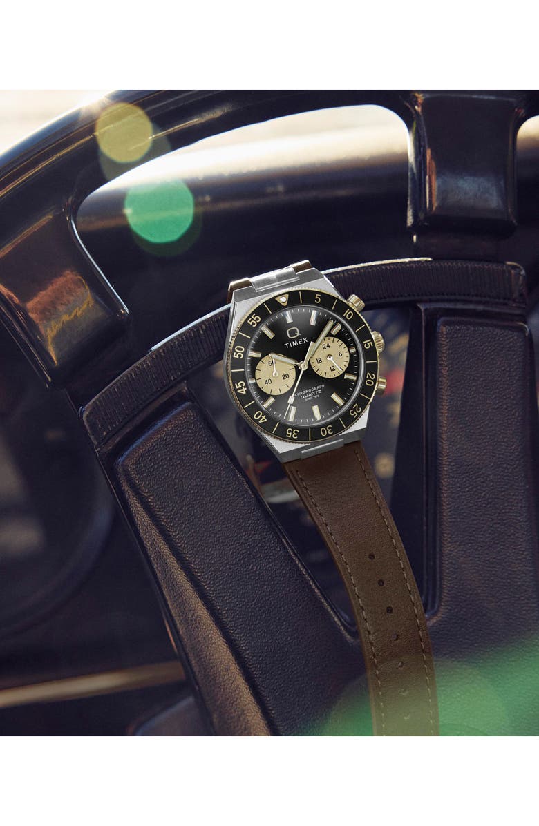 Timex<sup>®</sup> Continental Leather Strap Watch, 40mm, Alternate, color, Silver-Tone