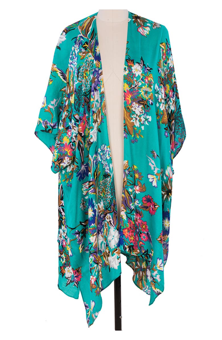 SAACHI Lasdon Floral Print Ruana, Alternate, color, Turquoise