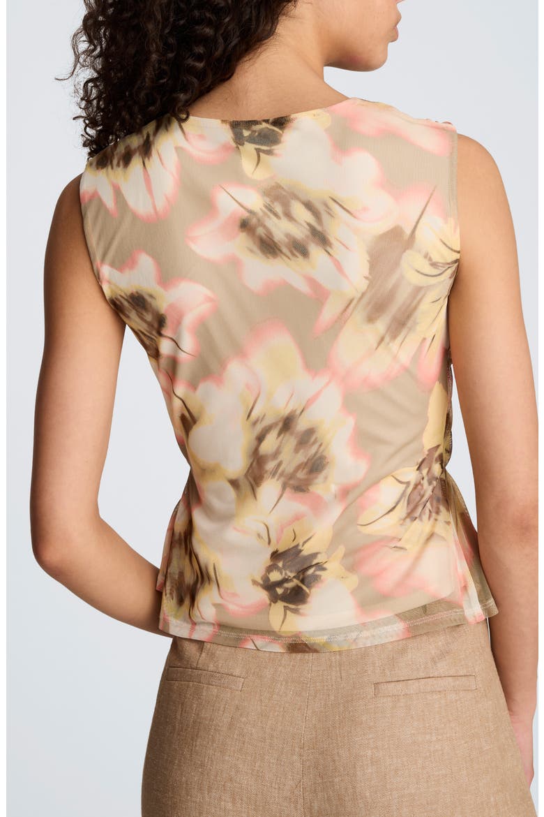 Floral Ruched Front Sleeveless top, Alternate, color, PASTEL YELLOW MULTI