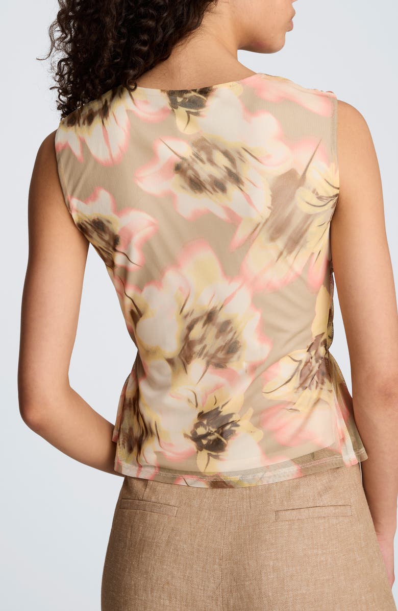 Kenneth Cole Floral Ruched Front Sleeveless top, Alternate, color, Pastel Yellow Multi