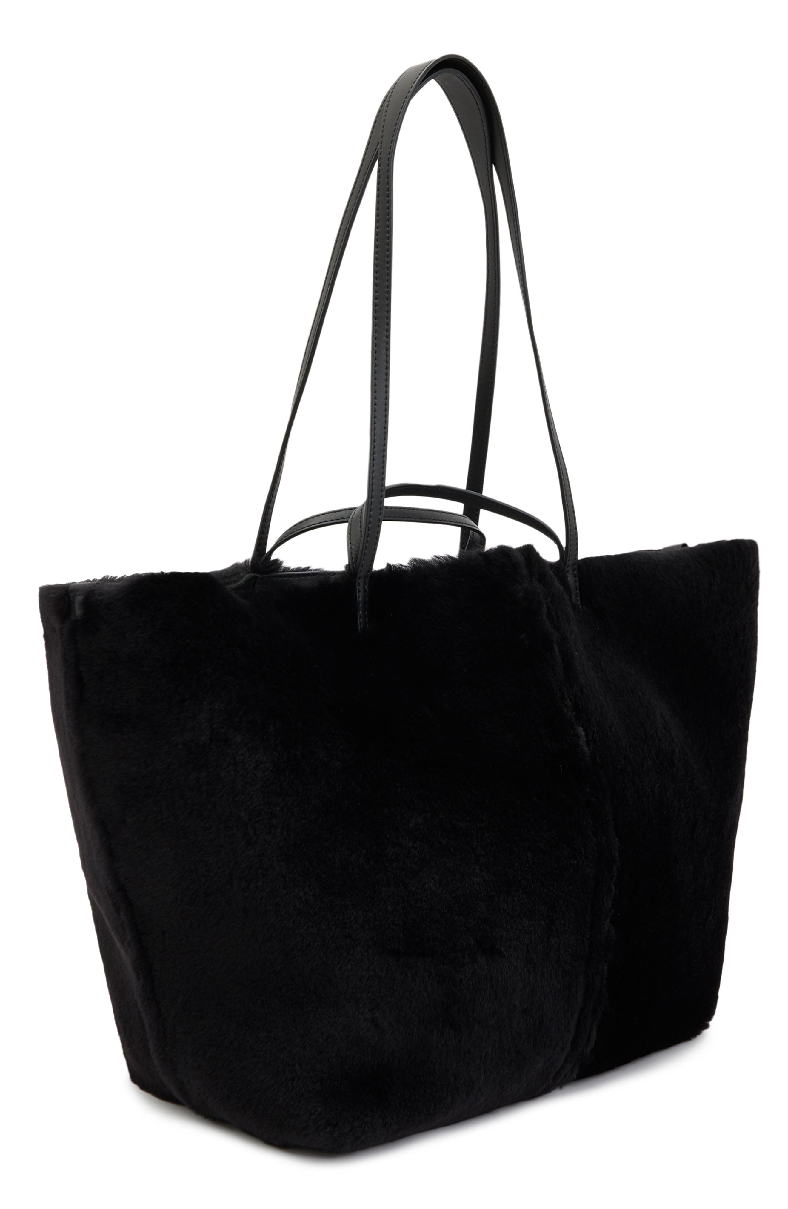 Hannah Genuine Shearling Tote, Alternate, color, BLACK
