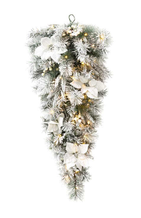 3ft Pre-Lit Flocked Christmas Teardrop with Timer