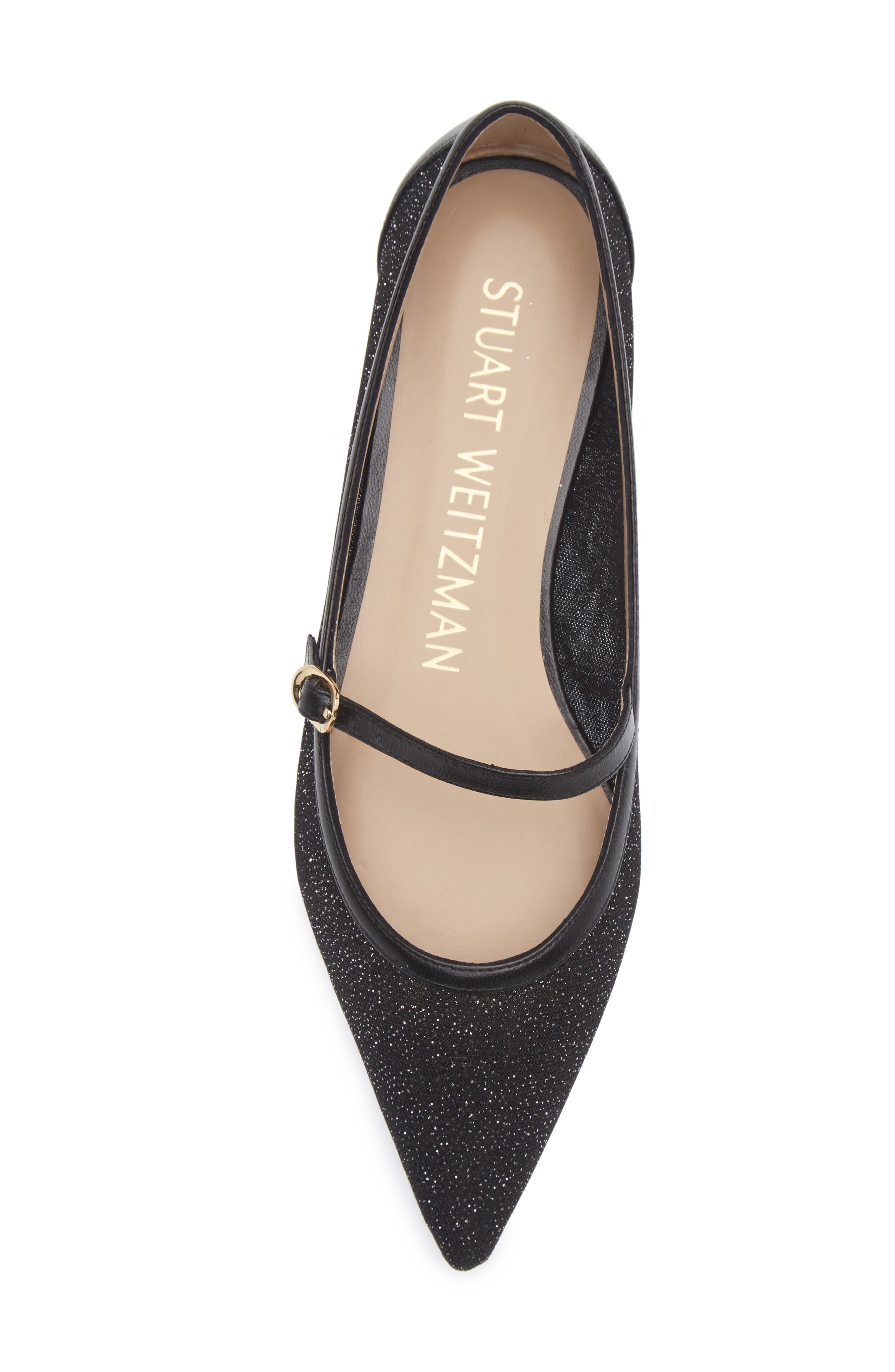Stuart Weitzman Emilia Mary Jane Flat, Alternate, color, Patent Black